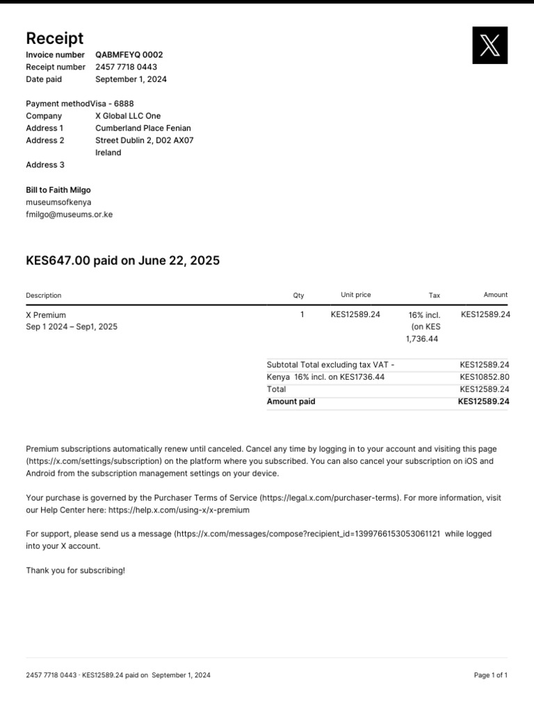 X Premium Subscription Invoice | PDF