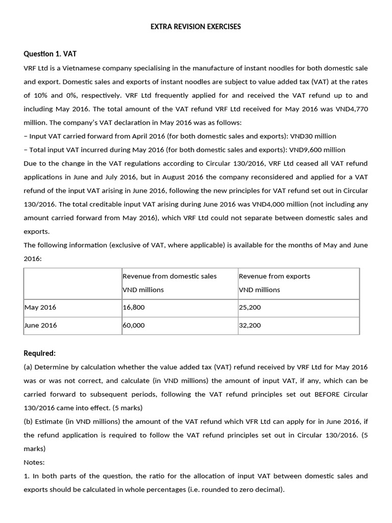 VAT Refund Calculations for VRF Ltd | PDF | Value Added Tax | Taxes