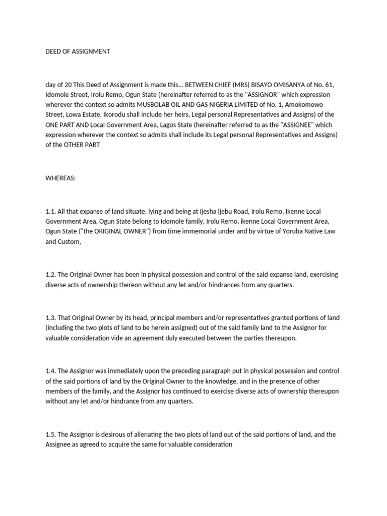 Deed of Assignm-Wps Office | PDF | Assignment (Law) | Law Of Obligations