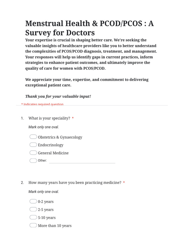 PCOS/PCOD Insights Survey for Doctors | PDF | Polycystic Ovary Syndrome ...