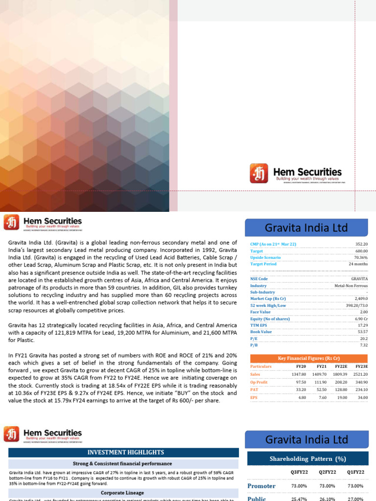 Initiating Coverage: Gravita India Ltd | PDF | Scrap | Financial Economics