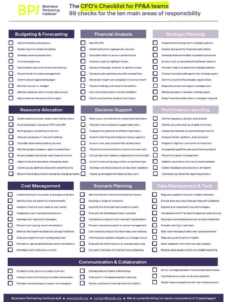 The CFOs Checklist To FP&A | PDF