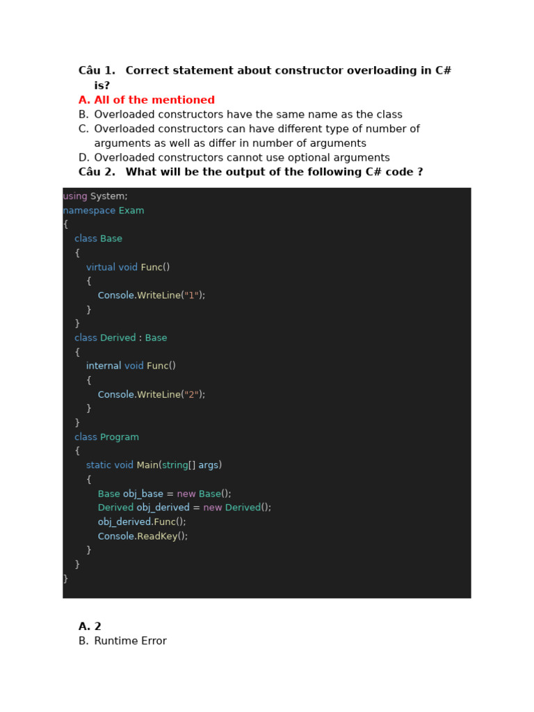 C# Constructor Overloading and Code Outputs | PDF | C Sharp ...