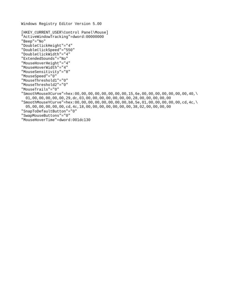 Windows Mouse Settings Registry Guide | PDF