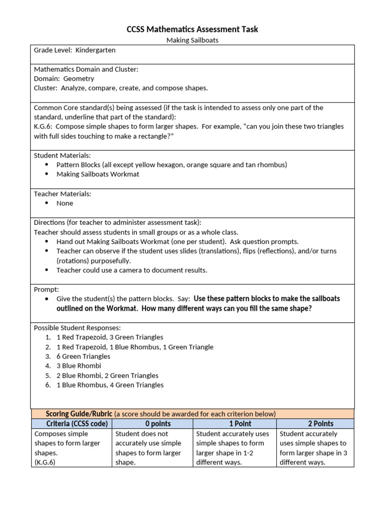 Kindergarten Geometry Sailboat Task | PDF | Shape | Geometric Shapes