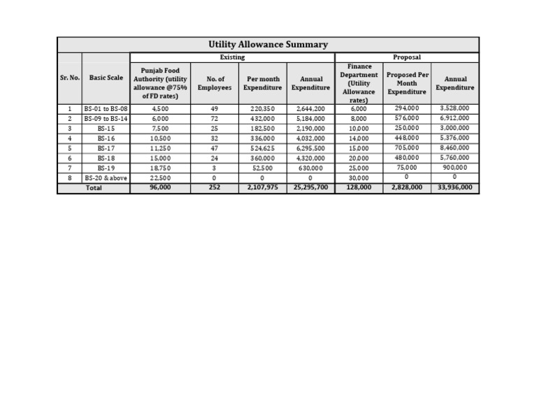 Punjab Utility Allowance Summary | PDF