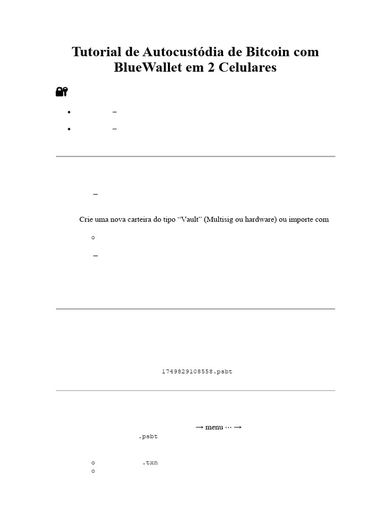 Tutorial de Autocustódia de Bitcoin Com BlueWallet em 2 Celulares | PDF |  Bitcoin | Celulares