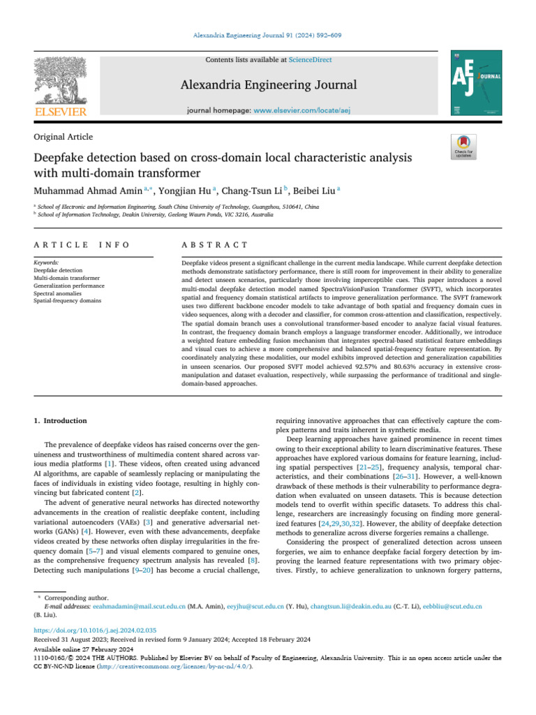 Deepfake Detection Based On Cross-Domain Local Characteristic Analysis ...