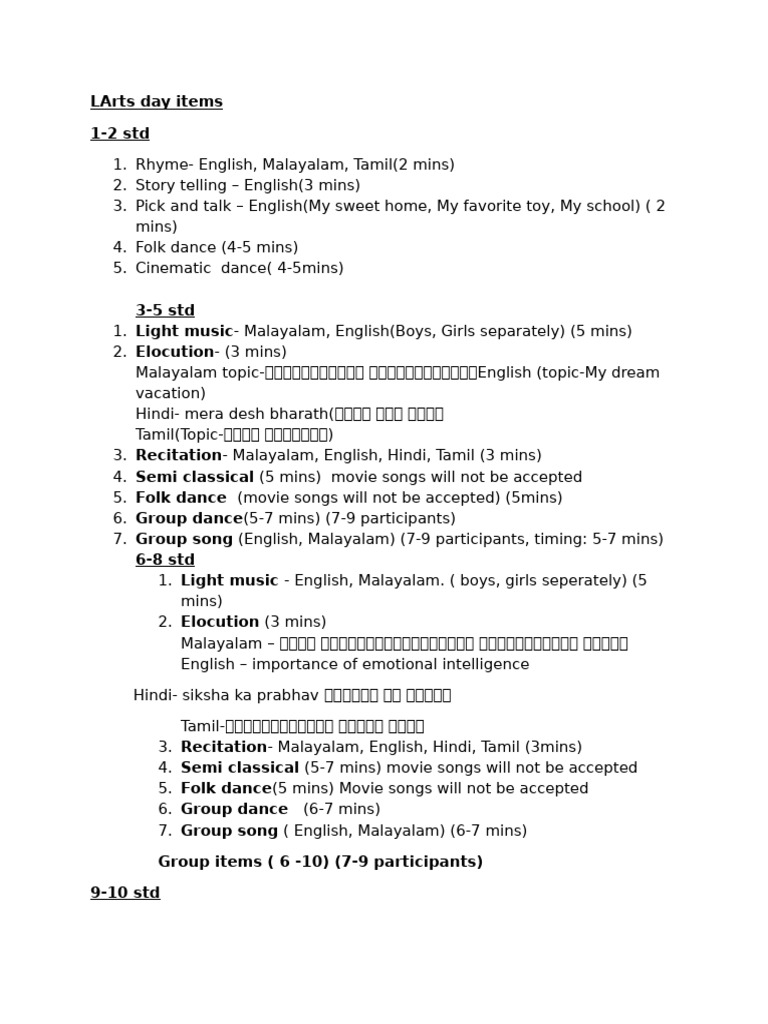 Arts Day Program Schedule | PDF