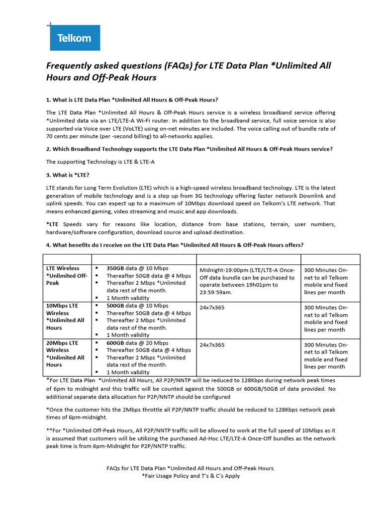 Telkom Unlimited Off-Peak Data Guide | PDF | Lte Advanced | Lte ...