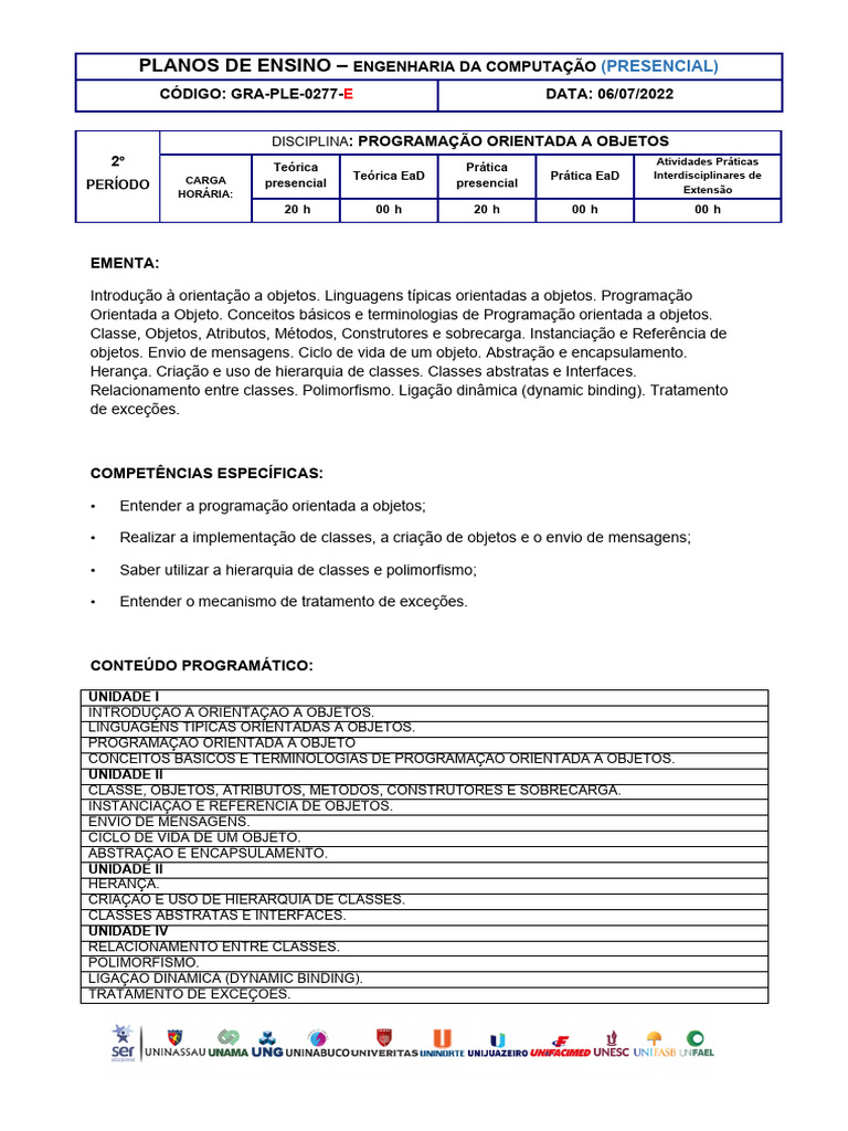 Programação Orientada a Objetos: Ensino | PDF | Classe (programação de ...
