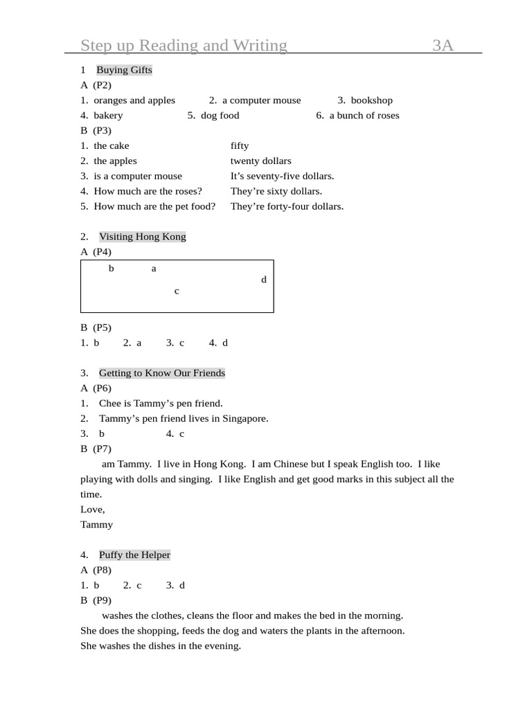 Step Up 3A Reading & Writing Answers | PDF | Zoology