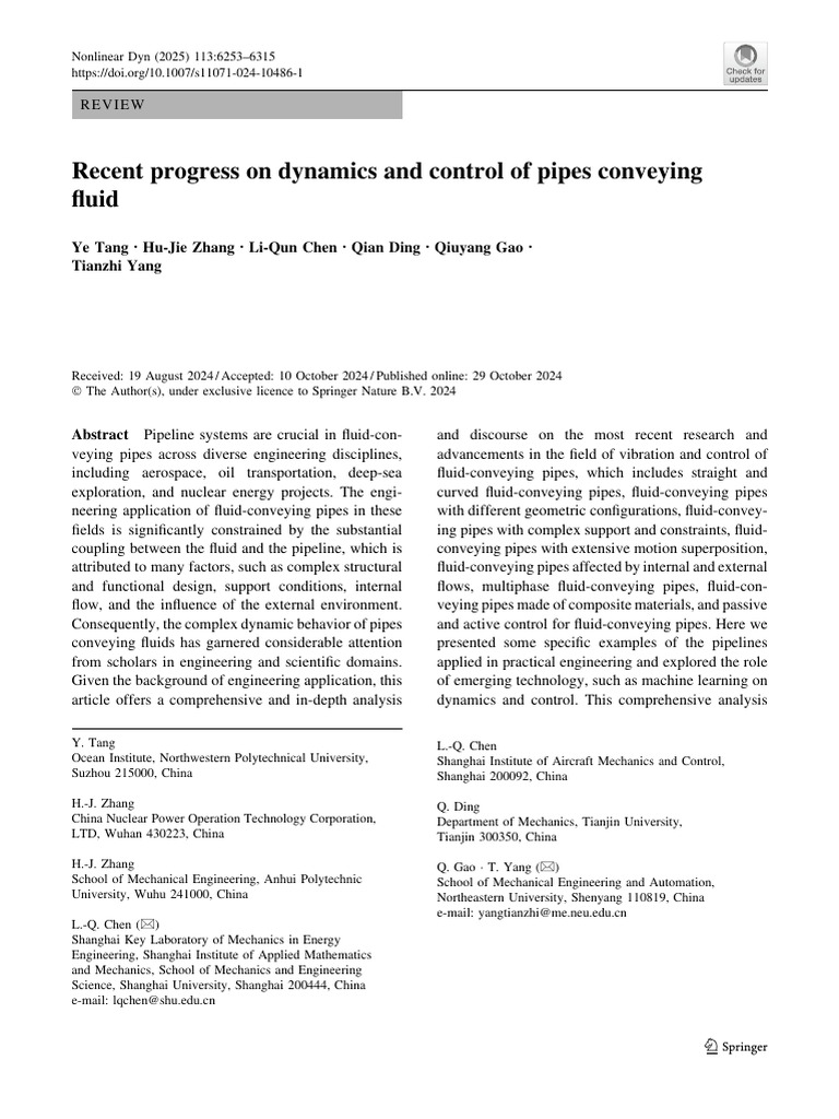Dynamics and Control of Fluid Pipes | PDF | Nonlinear System | Chaos Theory