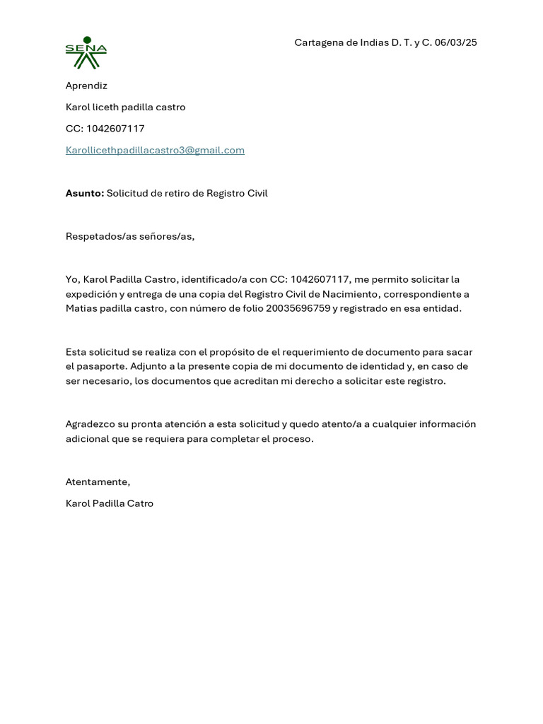 Carta de Solicitud | PDF