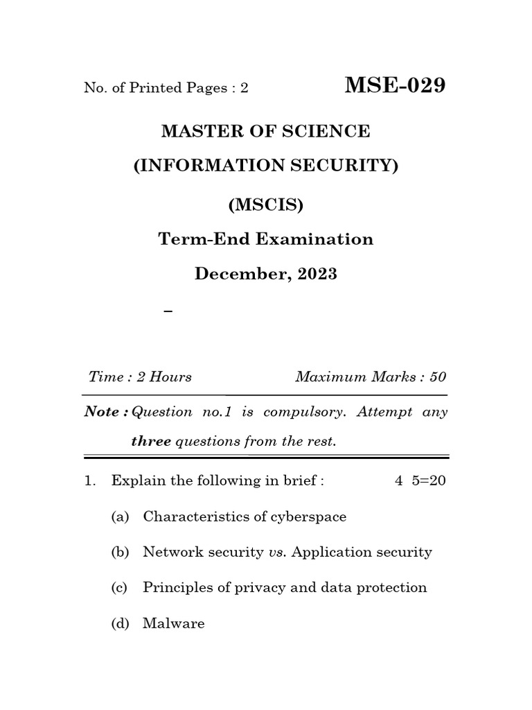 Master of Science (Information Security) (Mscis) Term-End Examination ...