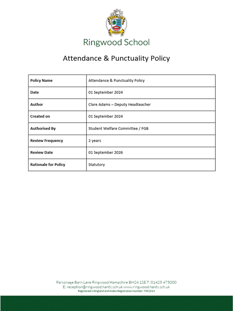 Attendance & Punctuality Policy | PDF | Mental Health | Caregiver