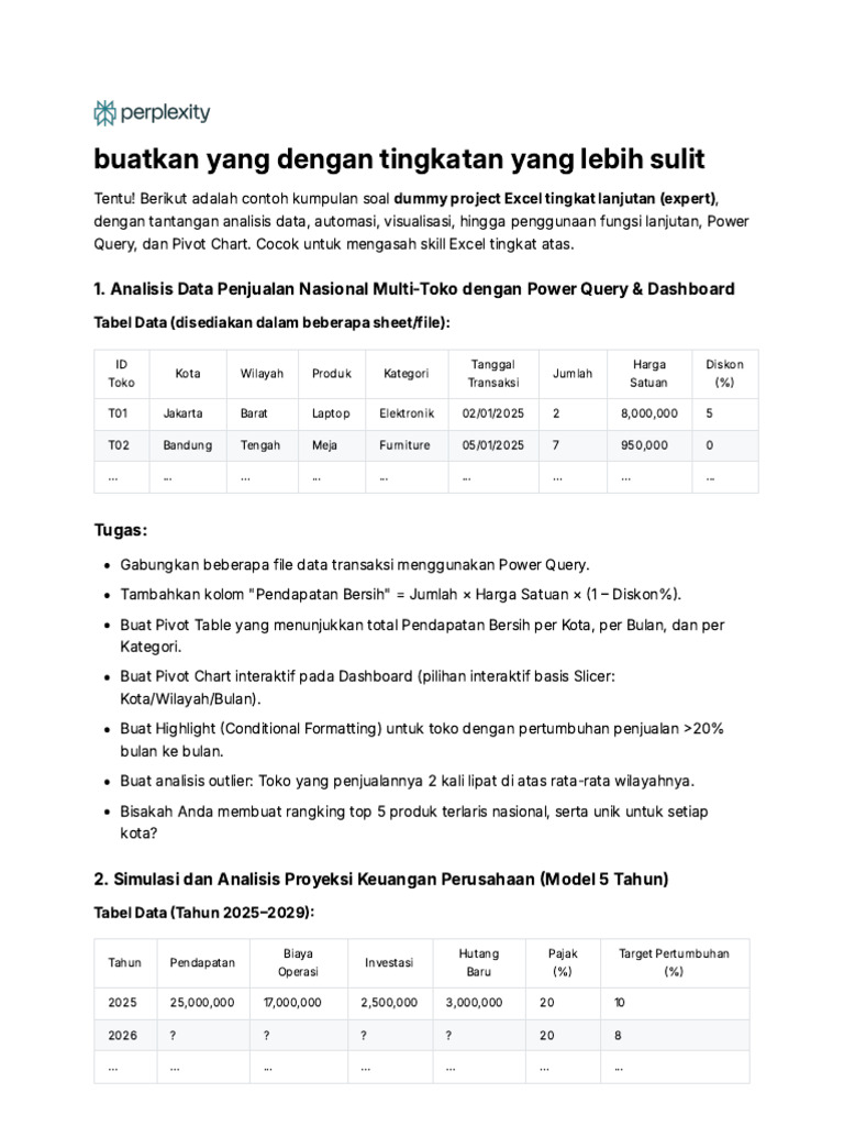 Proyek Dummy Excel untuk Analisis Data | PDF