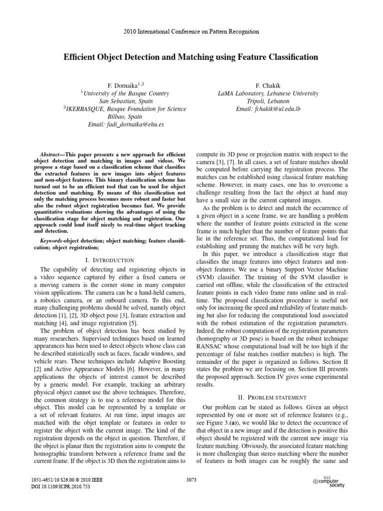 Efficient Object Detection and Matching Using Feature Classification ...