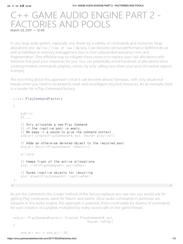 C++ Game Audio Engine: Factories & Pools | PDF | Operating System ...