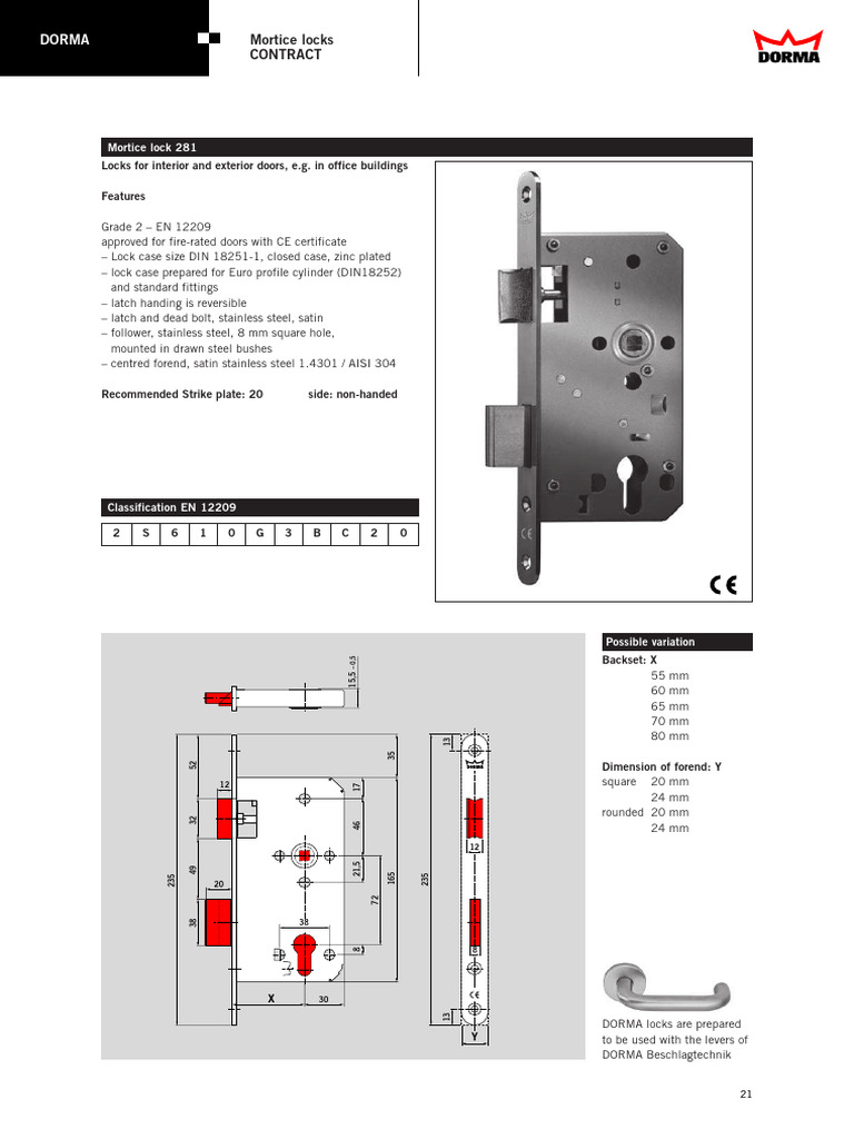 Dorma Mortice Lock Specifications | PDF
