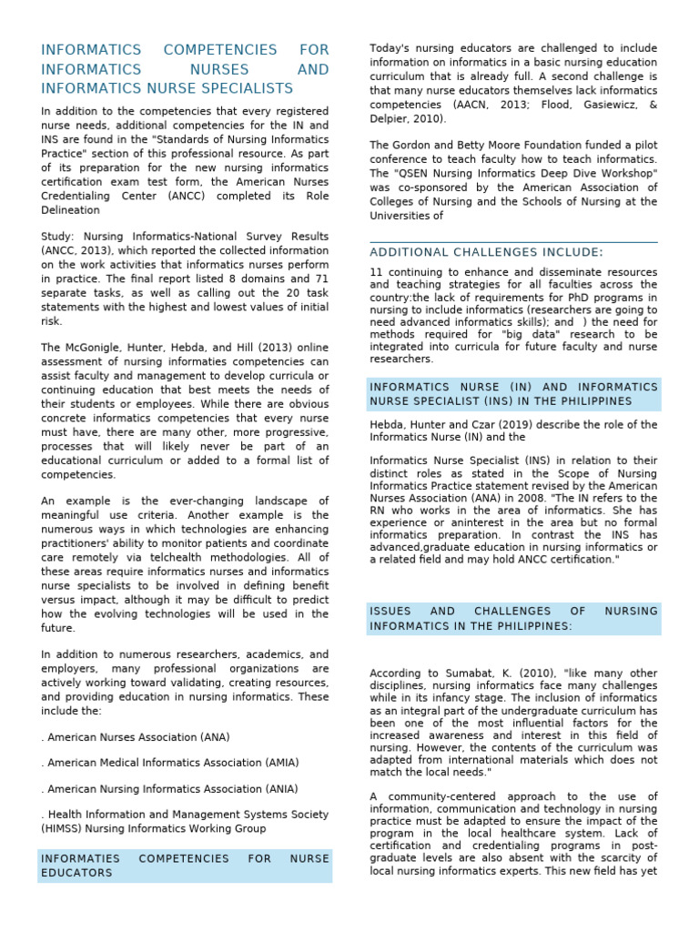 Informatics Competencies for Nurses | PDF | Health Informatics | Nursing