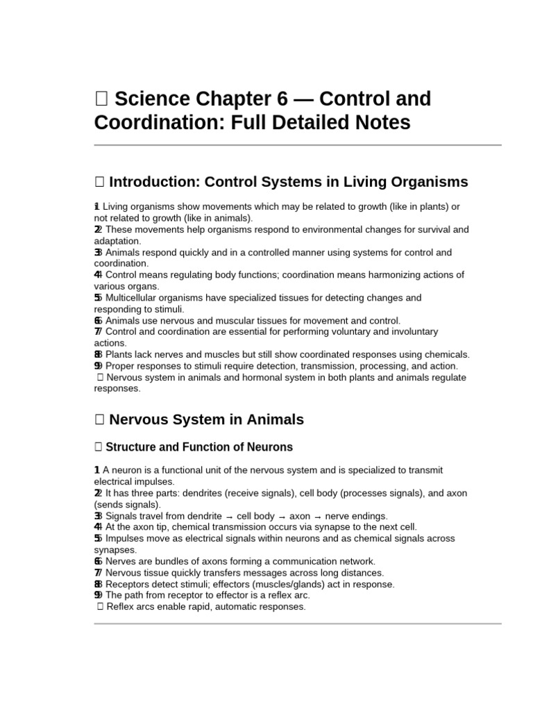 Control and Coordination in Organisms | PDF | Hormone | Brain