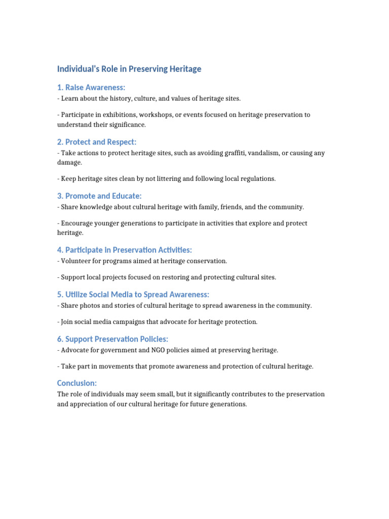 Individual Responsibility in Heritage Preservation | PDF