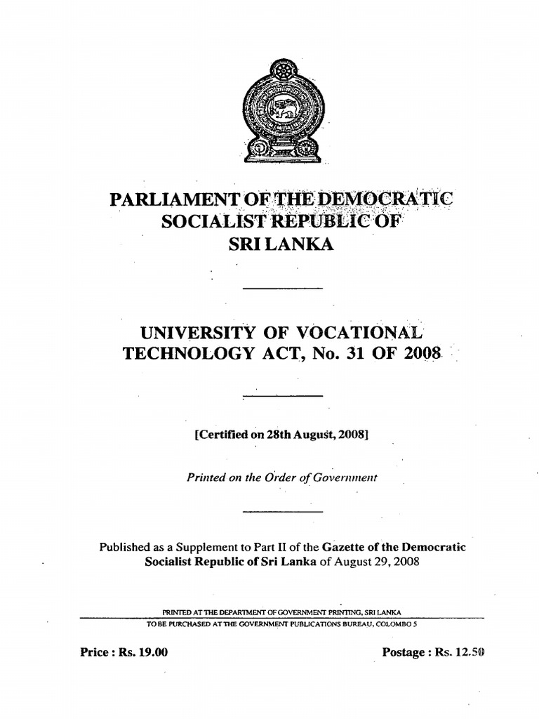 University of Vocational Technology Act | PDF | Dean (Education ...