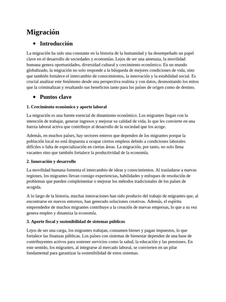 Beneficios de la Migración en la Sociedad | PDF | Migración humana ...