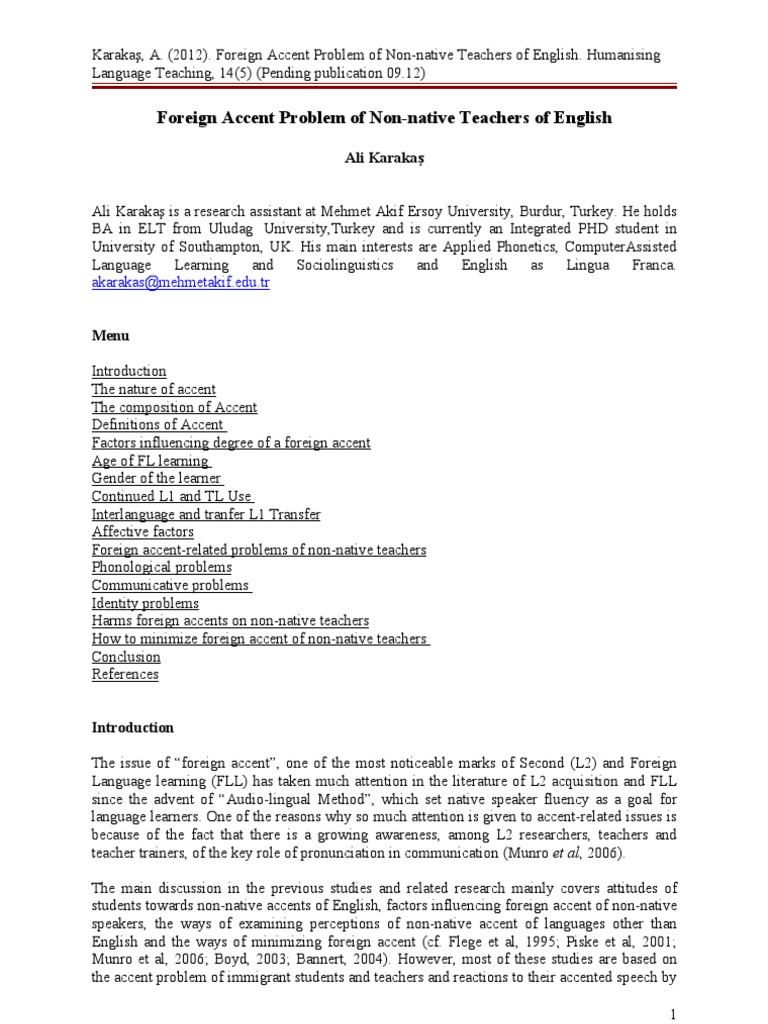 Foreign Accent Issues in Non-native English Teachers | PDF | Accent ...