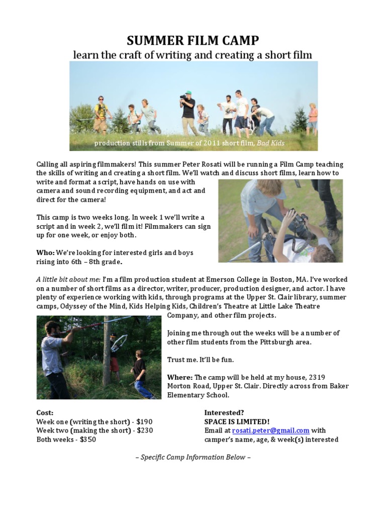 Summer Film Camp PDF Filmmaking Cinema