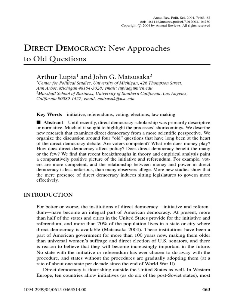 New Insights on Direct Democracy | PDF | Opinion Poll | Democracy