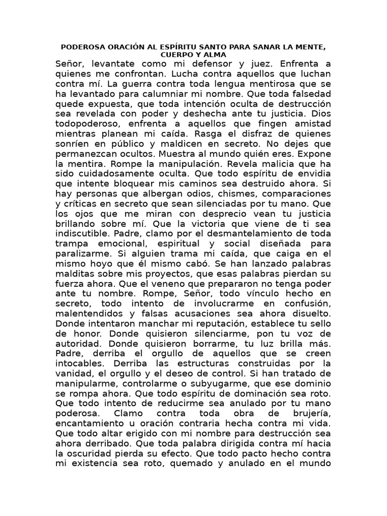 Poderosa Oración para Sanar La Mente, Cuerpo Alma | PDF | Brujería