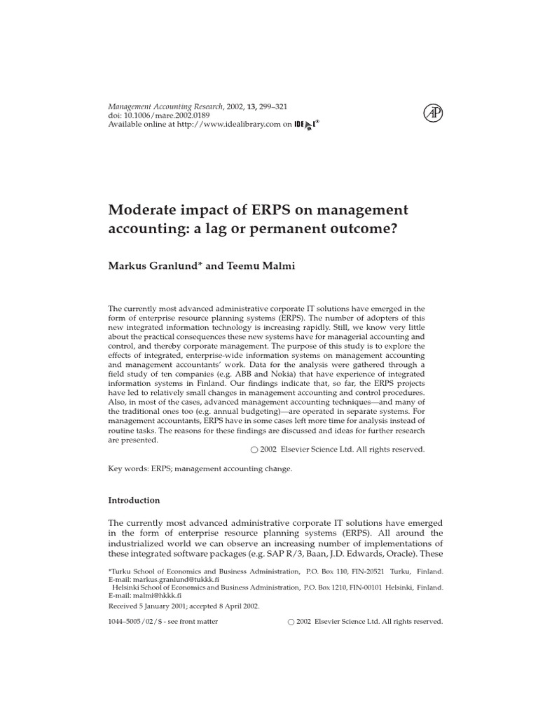 Impact of ERPS on Management Accounting | PDF | Enterprise Resource ...