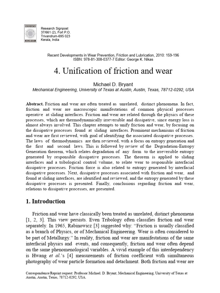 Unification of Friction and Wear | PDF | Friction | Wear