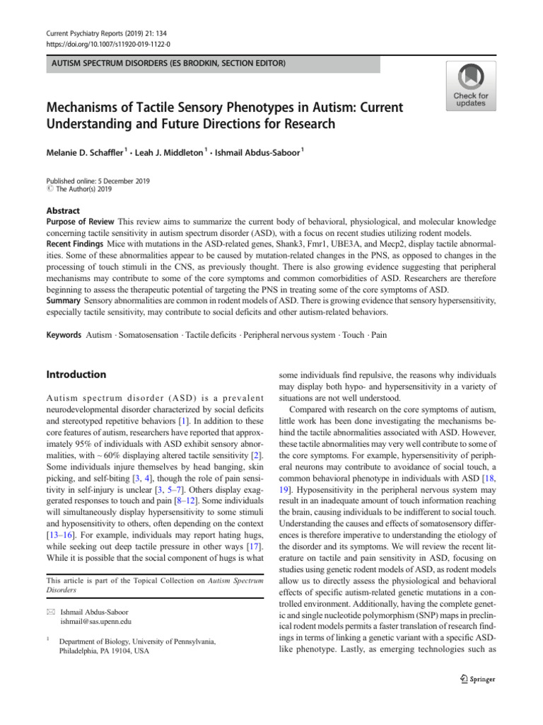 Tactile Sensitivity in Autism Spectrum Disorder | PDF | Somatosensory ...