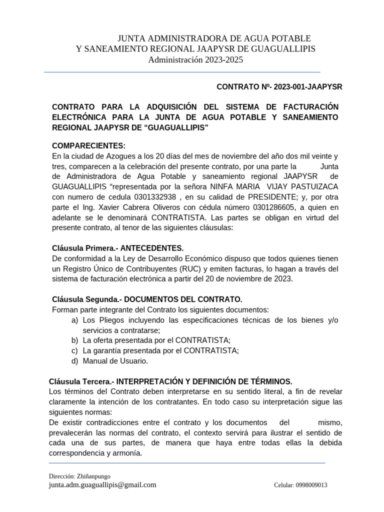 Contrato de Facturación Electrónica JAAPYSR | PDF | Agua | Saneamiento