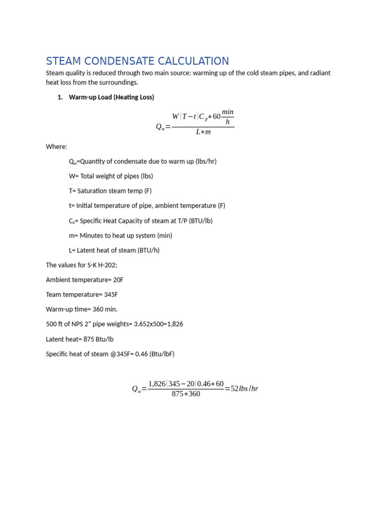 Steam Condensate Load Calculation Guide | PDF | Heat Transfer | Heat