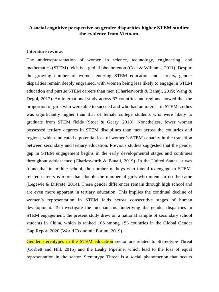 Gender Disparities in STEM Education Vietnam | PDF | Stereotypes ...