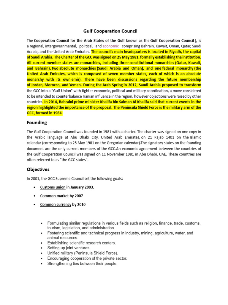 Gulf Cooperation Council | PDF | Gulf Cooperation Council