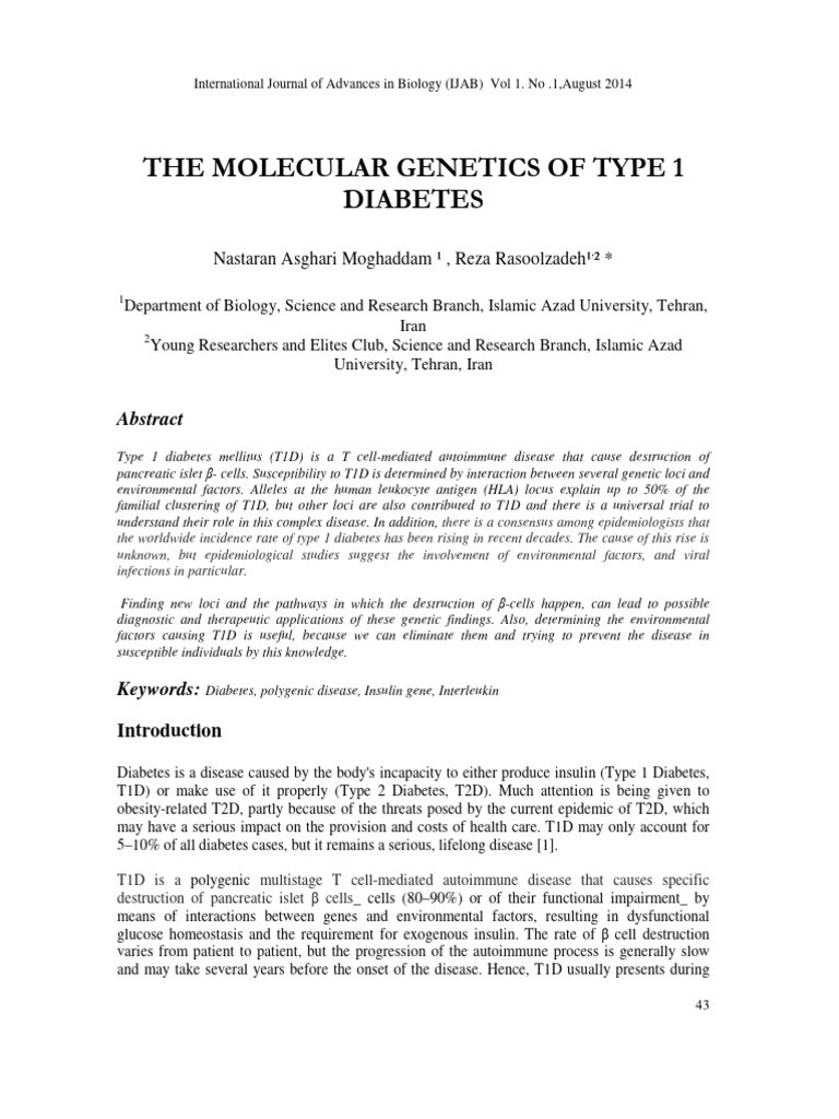 The Molecular Genetics of Type 1 Diabetes | PDF | Human Leukocyte ...
