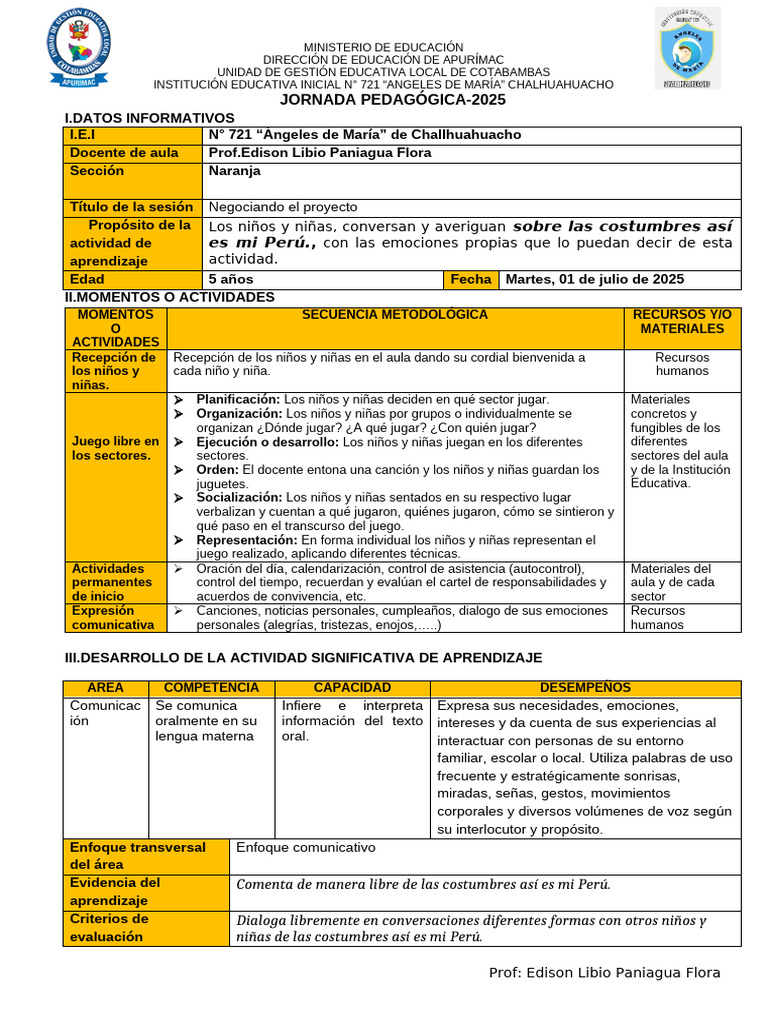Sesiones de Julio | PDF | Educación de la primera infancia | Aprendizaje