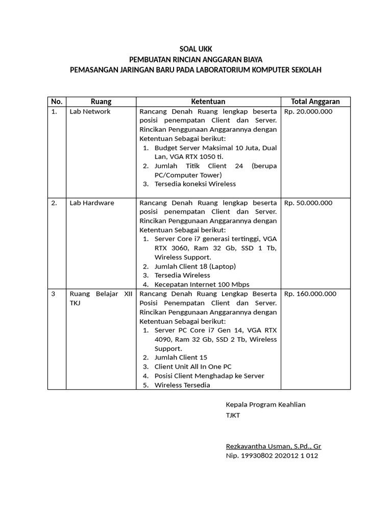 RAB Pemasangan Jaringan Laboratorium | PDF