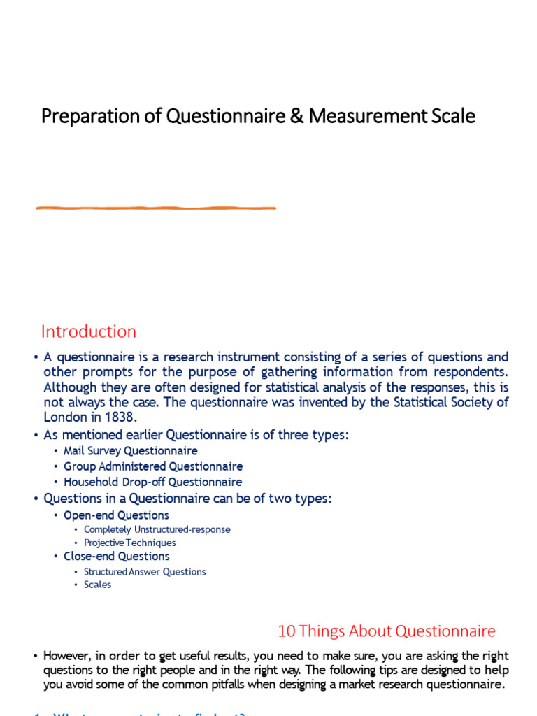 Questionnaire Design and Measurement Scale | PDF | Questionnaire ...