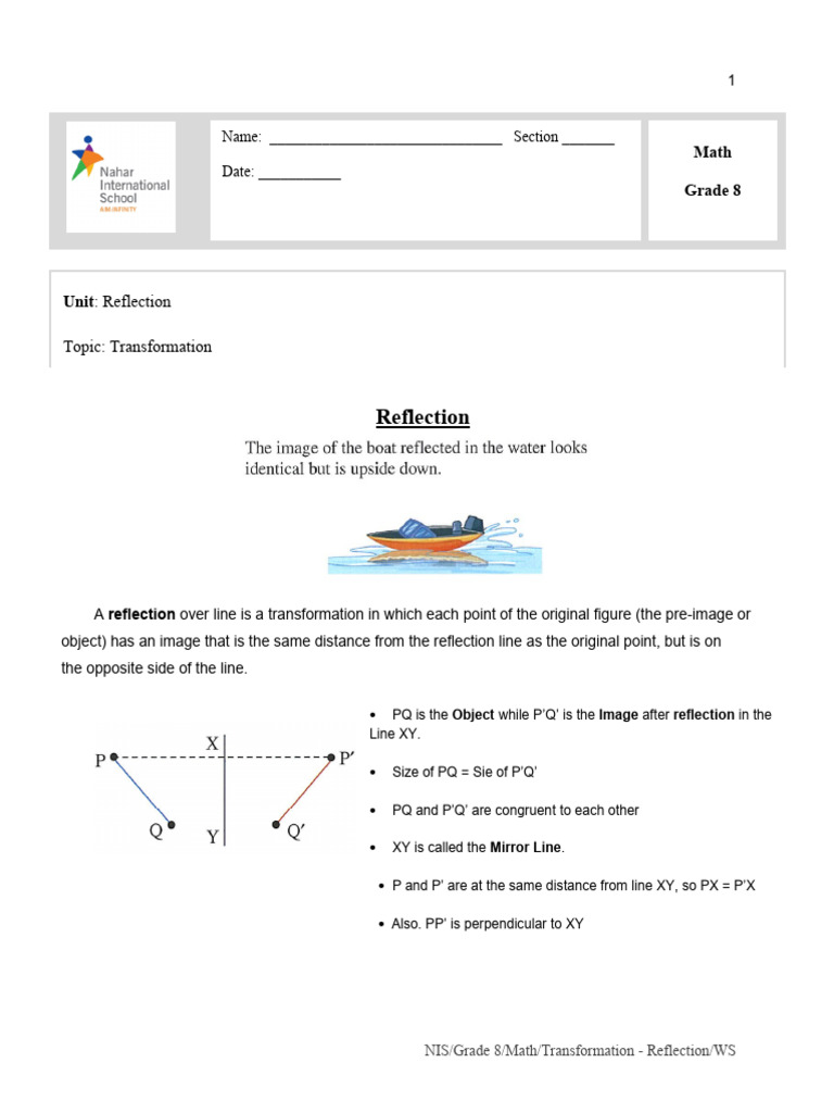 Transformation - Reflection | PDF | Geometric Shapes | Euclidean Plane ...