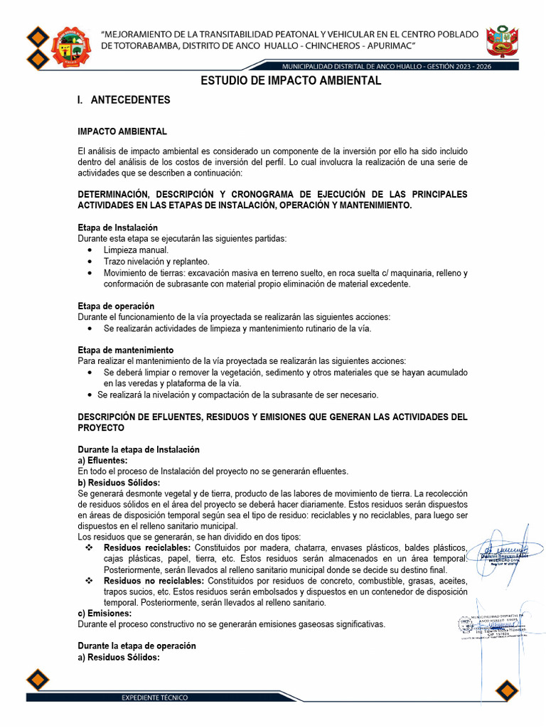 Estudio de Impacto Ambiental del Proyecto | PDF | Evaluación de impacto ...