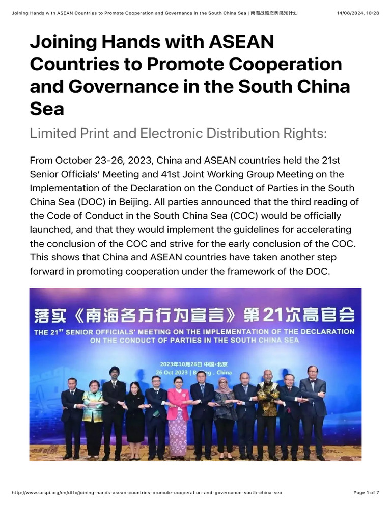ASEAN-China Cooperation in South China Sea | PDF | South China Sea ...