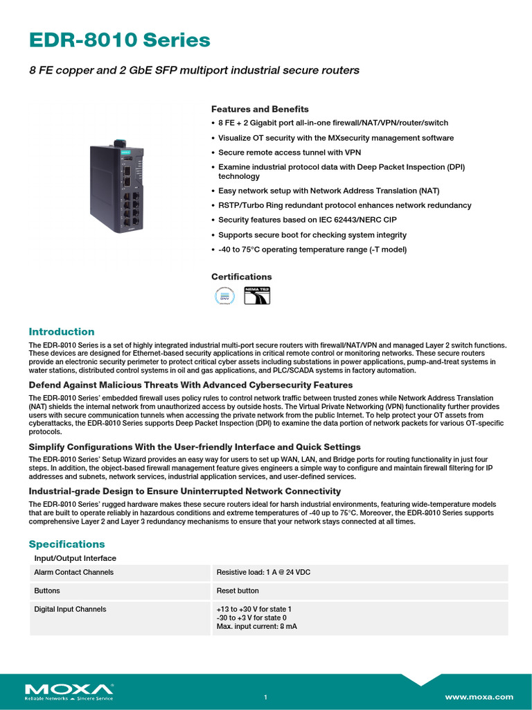 Moxa EDR-8010 Series Secure Routers | PDF | Computer Network | Firewall ...