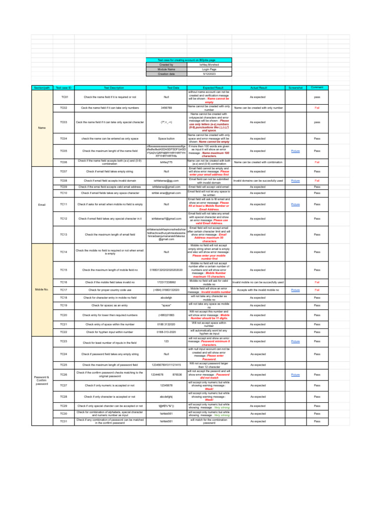 BDjobs Account Creation Test Cases | PDF | Software Engineering | Computing