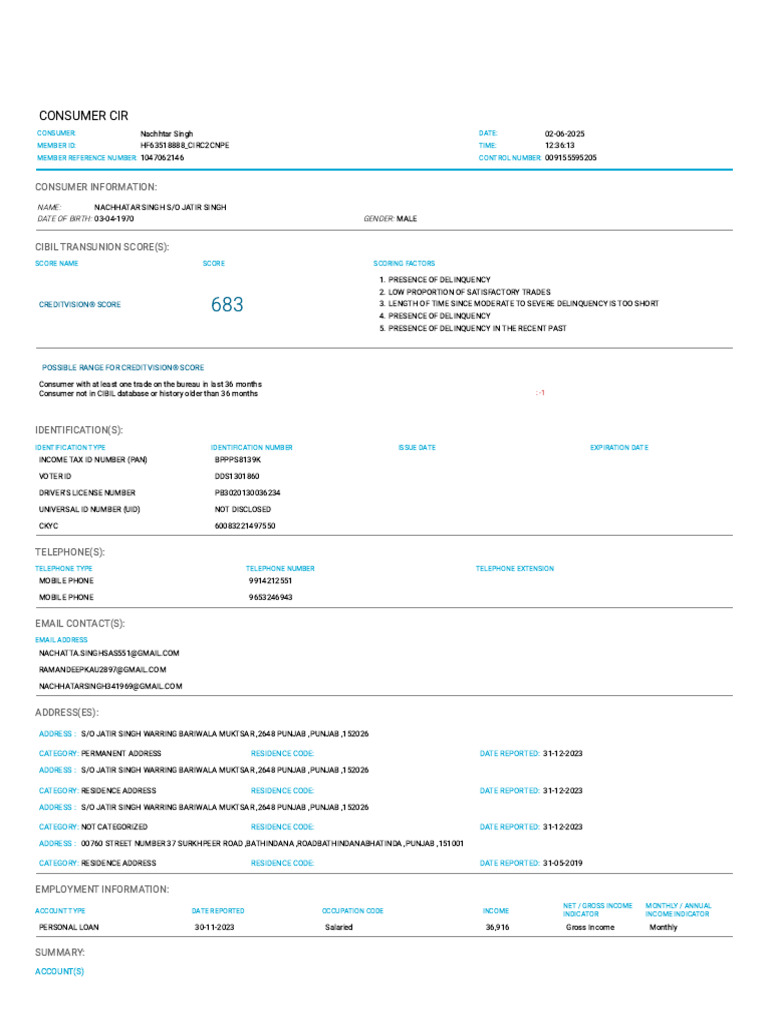 Cibil - Consumer Information Report | PDF | Interest | Collateral (Finance)